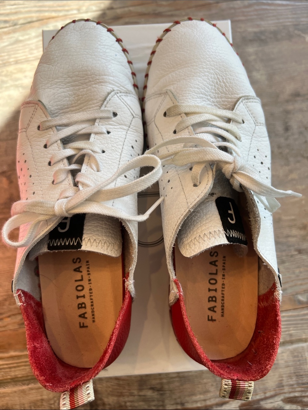 Fabiolas White and Red Leather Sneakers - Picture 5 of 5